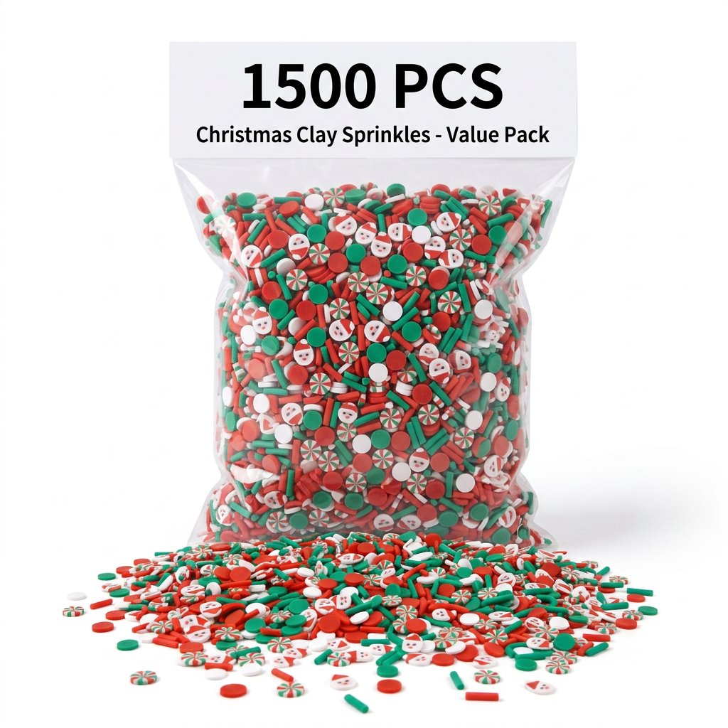 Art Craft Birthday Party - 1500 Stück Weihnachts-Clay-Sprinkles, Santa-Bonbon-Scheiben, Nagelkunst-Deko, Slime-Charms,