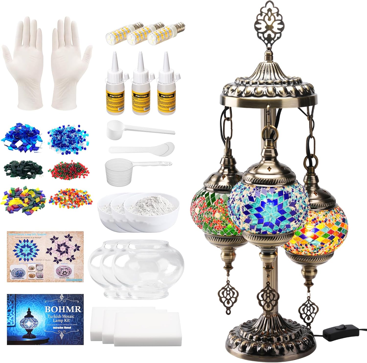 Art Craft & Architecture - DIY 3-Kugel Türkisches Mosaik-Lampen-Set, 23 Zoll