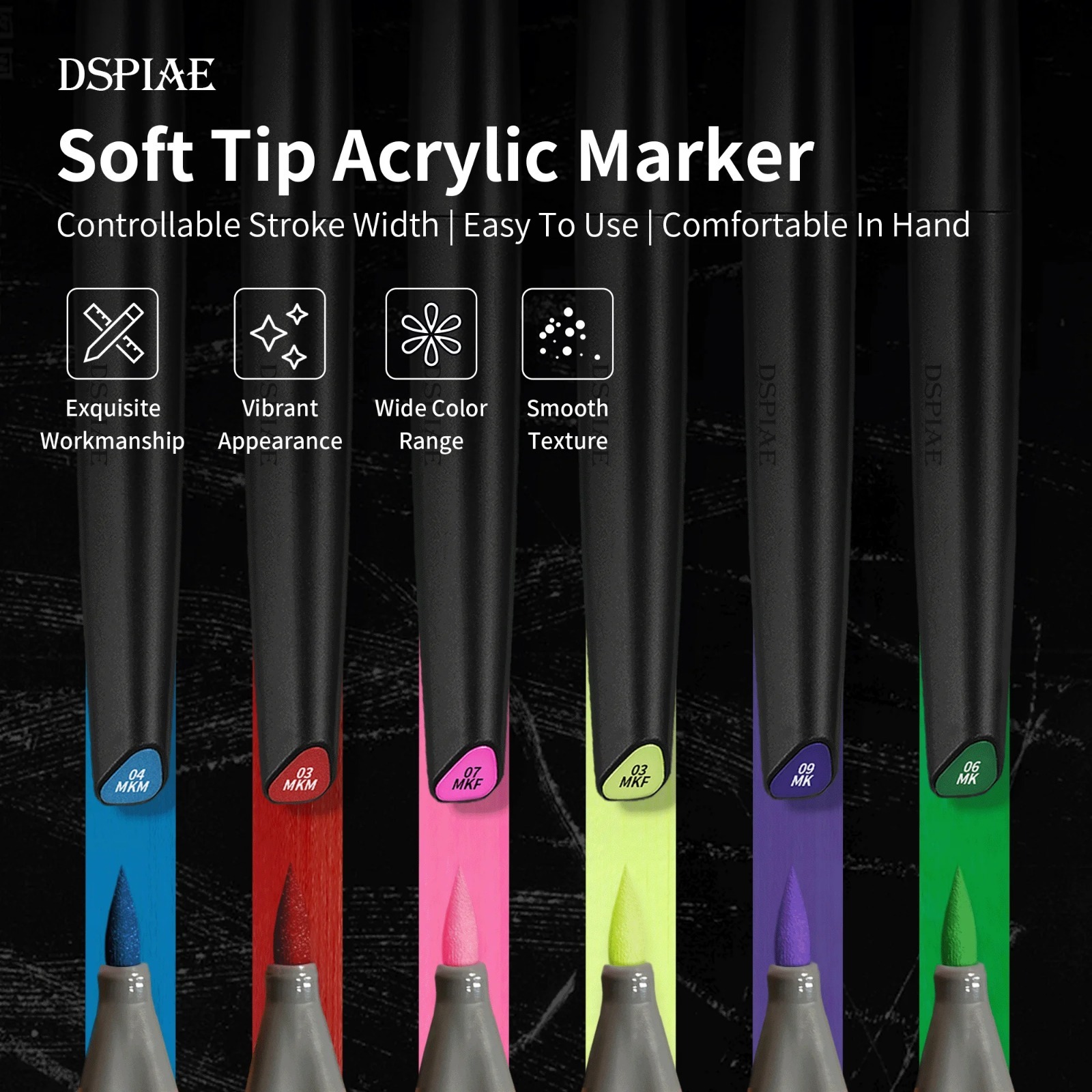 Illustration Marker Set - DSPIAE Soft-Tip-Marker-Set auf Wasserbasis, Grundfarben/Metallic/Fluoreszierende Farben