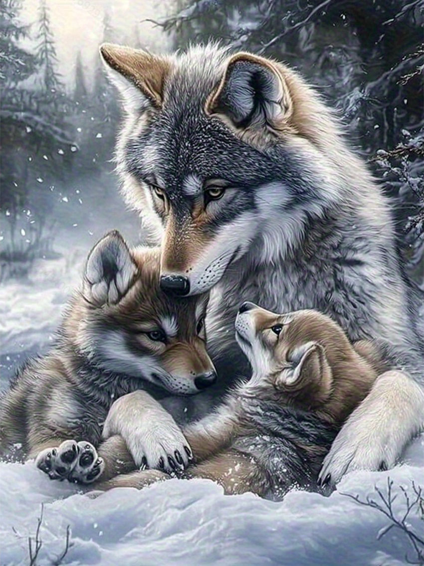 Art Craft Kits For Adults - Wolf-Familie Diamant-Malerei-Set, DIY Erwachsenen-Diamantmalerei-Set für Heimdekoration,