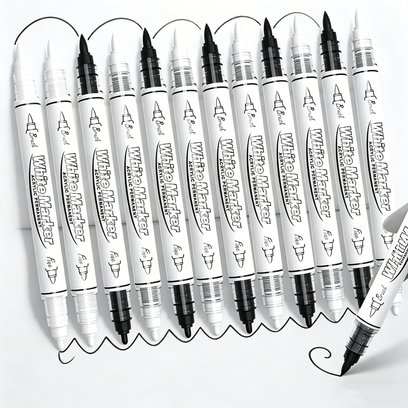 Illustration Marker Set - Schwarz/Weiß Großvolumiger Permanentmarker mit Doppelspitze für
