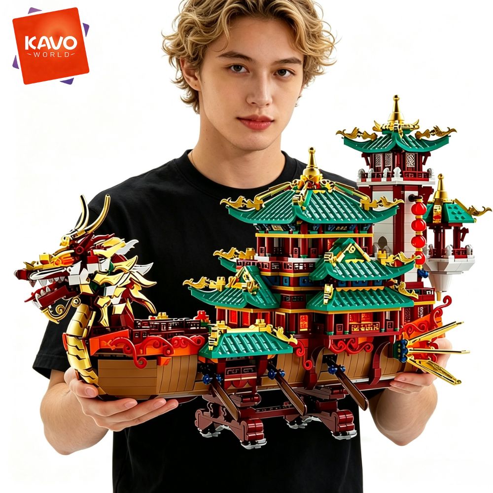 Art Craft Meaning - KAVOWORLD 2453-teiliger Drachenboot-Bausatz, Chinesisches Antikes Pavillon-Schiff