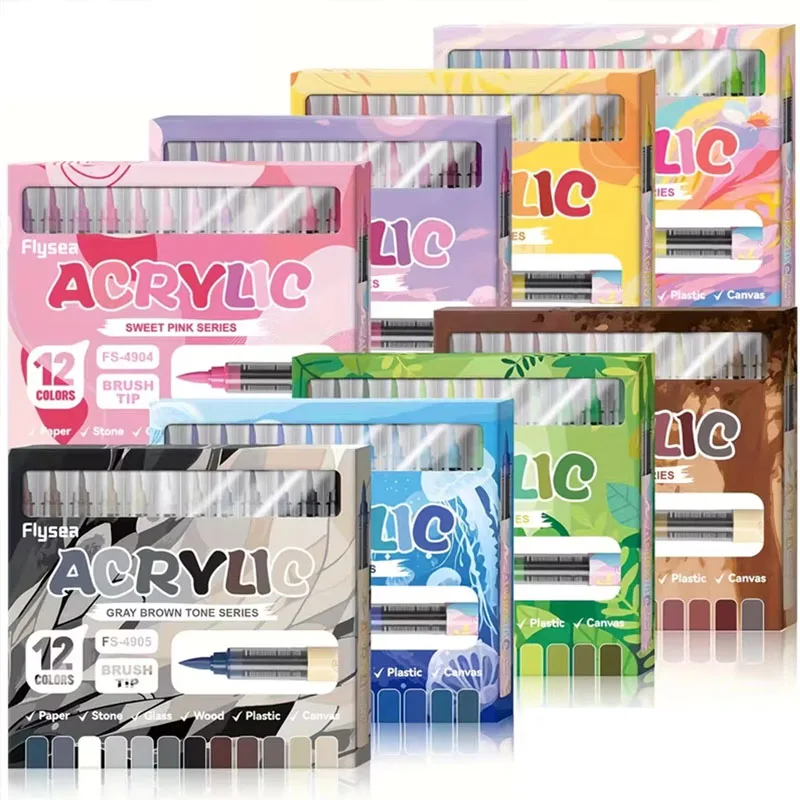 Illustration Marker Set - 12 Farben Acrylmarker Weiche Pinselspitze 8